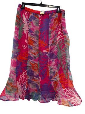 NYPL Colorful Butterfly & Abstract Print Maxi Skirt XL Elastic Waist